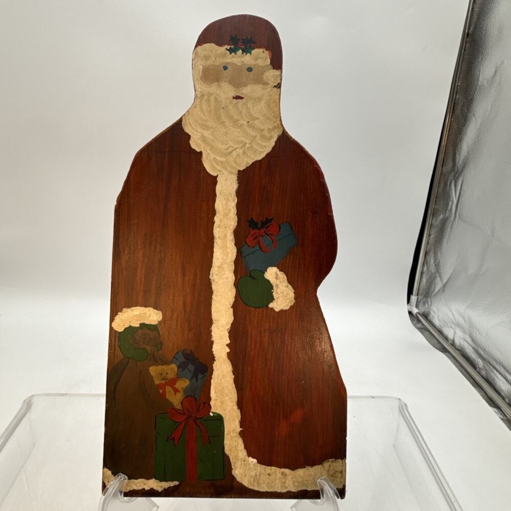 Vintage Hand Painted Wooden Folk Art Santa Artist Signed 1990 Primitive